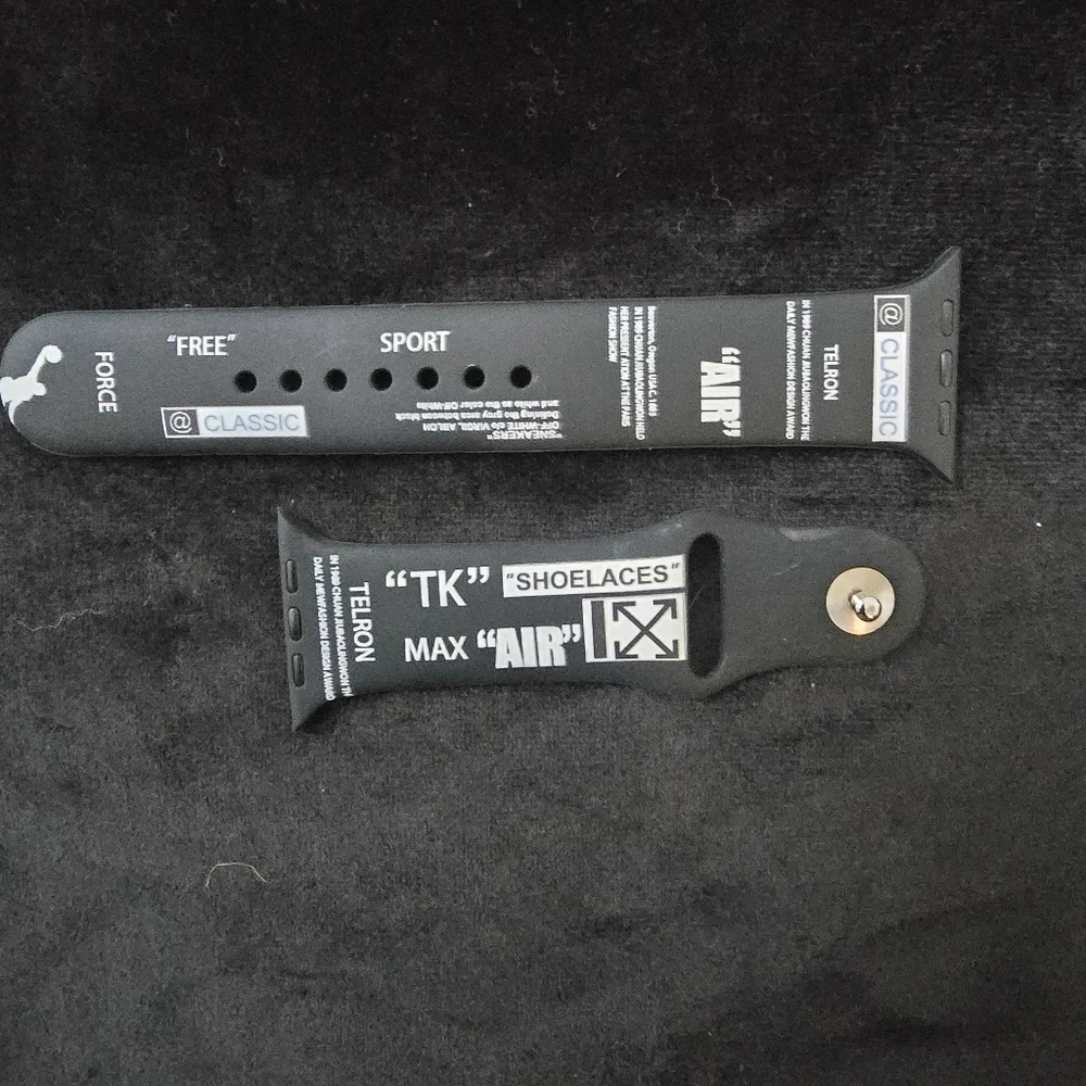 Black And White Letter Silicone Watch Band with White Graphic Text Accents